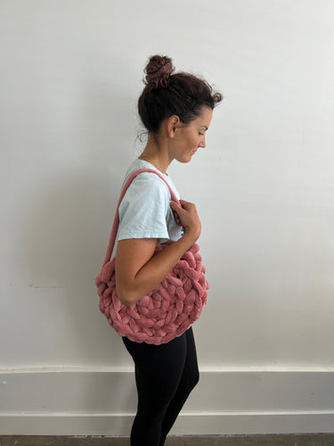 Handmade Knitted Backpack With Raspberry Knitting