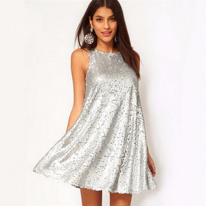 silver shiny dress