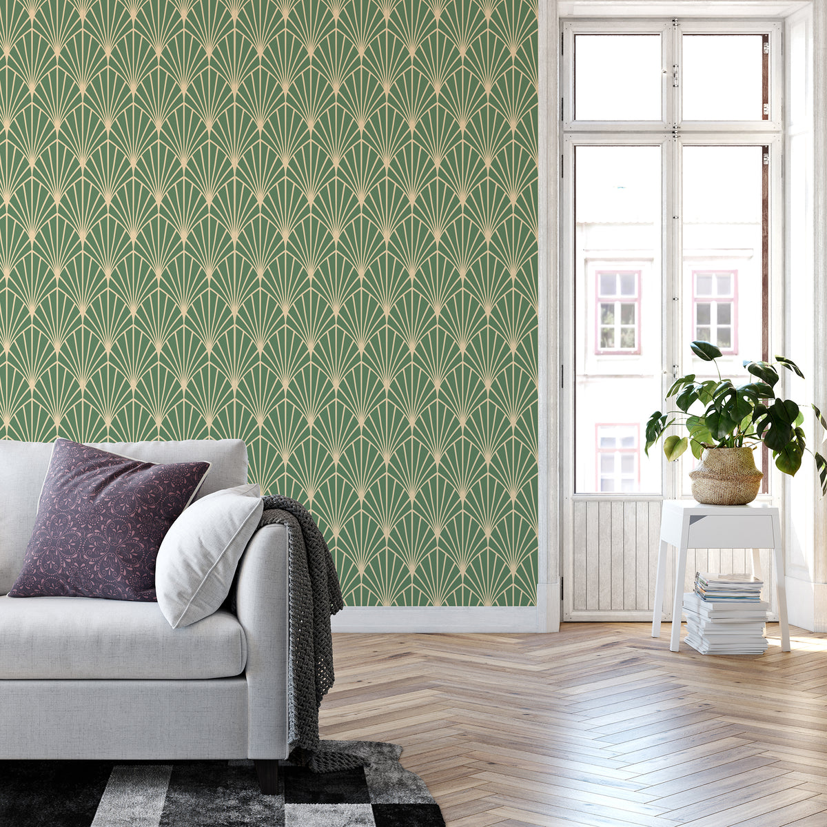 Green Art Deco Wallpaper - Peel And Stick - The Wallberry by The Wa...