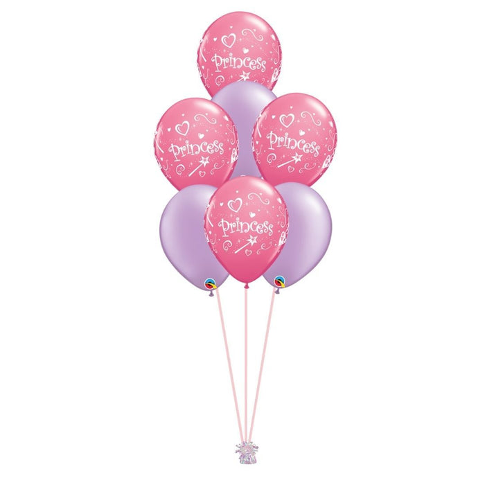 Princess Helium Balloon Bunch, printed latex balloon helium bunch, pink and lilac