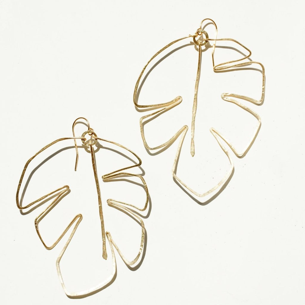 Monstera Leaf 14k Gold Filled Earrings - Delicora Jewelry