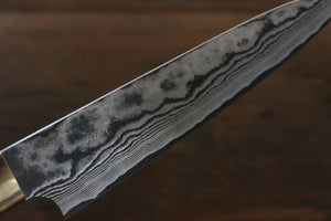 Takeshi Saji VG10 Black Damascus Gyuto Japanese Knife 180mm Brown Cow Bone Handle - Seisuke Knife Kappabashi