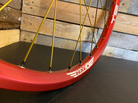 Halo T2 Rim / Wide Boy Hub in Red with Gold Spokes