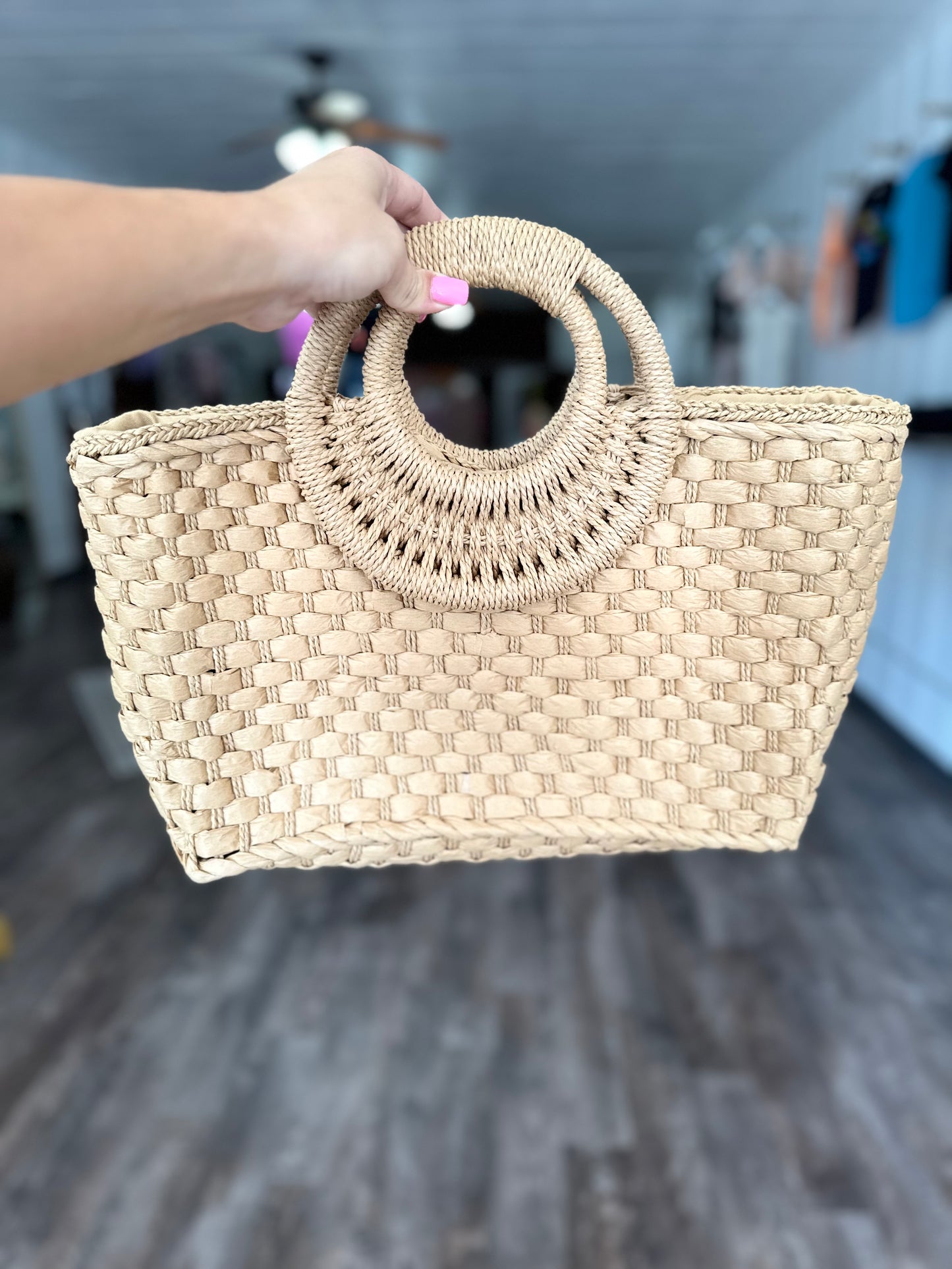 Take It Easy Basket Weave Bag - Tan