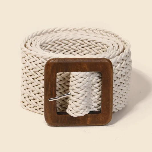 Wooden Square Buckle Braided Belt