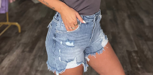 Wren High Rise Distressed Shorts