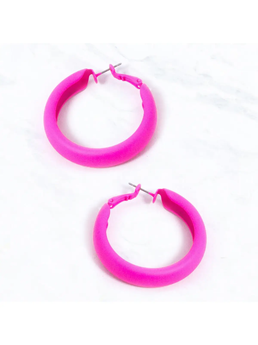 Smooth Matte Hoop Earrings - Fuchsia