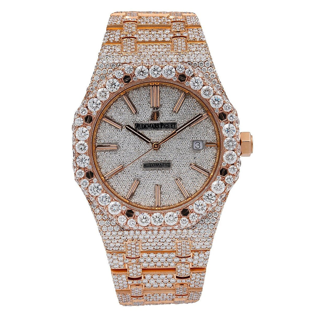 Diamond Audemars Piguet Royal Oak 41mm Full Pave Dial Bracelet 18K Gold  Watch 968289