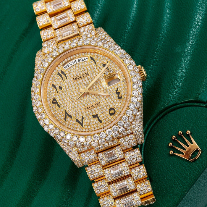 iced out rolex with arabic numerals