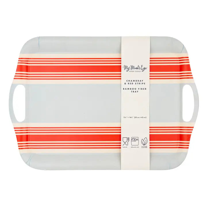 Hamptons Striped Chambray and Red Reusable Bamboo Tray