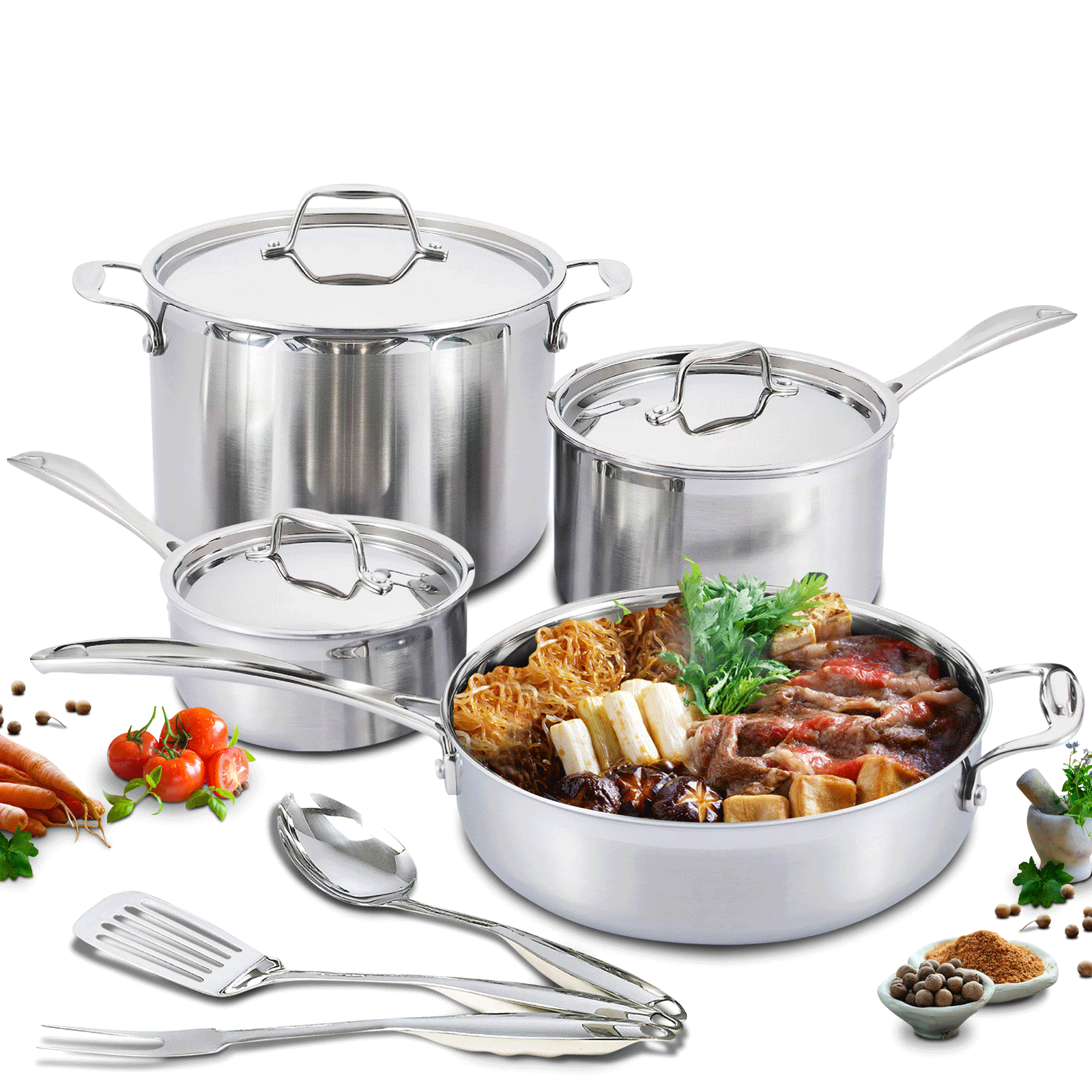 Nevlers 10 Piece Multi-Clad Stainless Steel Pots and Pans Set