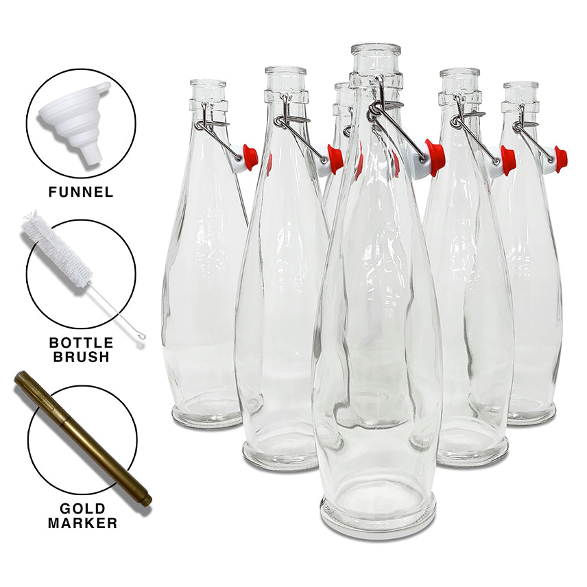 Nevlers 8.5 oz Glass Bottles with Swing Top Stoppers, Bottle Brush, Funnel,  and Gold Glass Marker (Set of 6) MK-8.5Z-6P-26 - The Home Depot