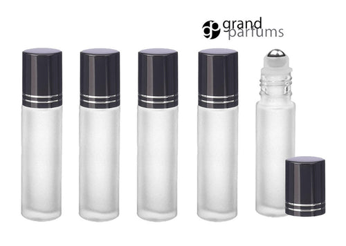 1/3 oz. (10 ml) Clear Glass Roll-on Bottle with Black Cap (Plastic Bal