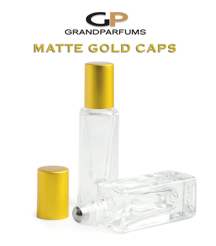 6 AMBER Micro Mini 5ml Oil Roller Bottles Matte Gold Caps! Stainless S –  Grand Parfums II