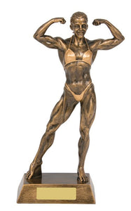 RM151 - Female Body Building trophy, posing - Gold resin.  Collect from Gold Coast Trophies Burleigh Heads, Qld or we can delivery Australia Wide.