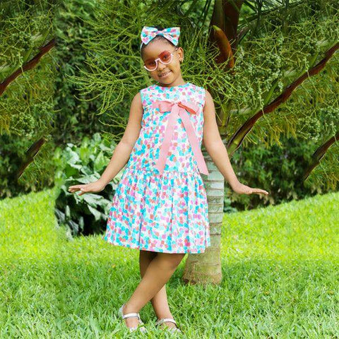 PEACH BLUE FLORAL DRESS WITH HAIR BAND - ruffntumblekids