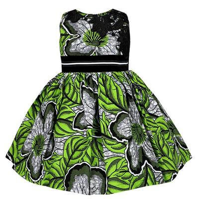 Girls Green Lace Insert Ankara Dress 