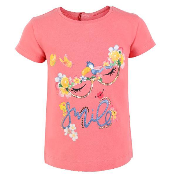 GIRLS FUCHSIA PRINT WITH FLOWER T-SHIRT