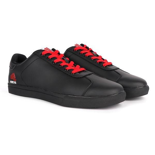 black sneakers with red laces