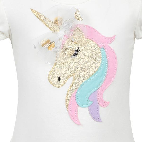 Download Girls Gold Unicorn Applique Dress White Multi