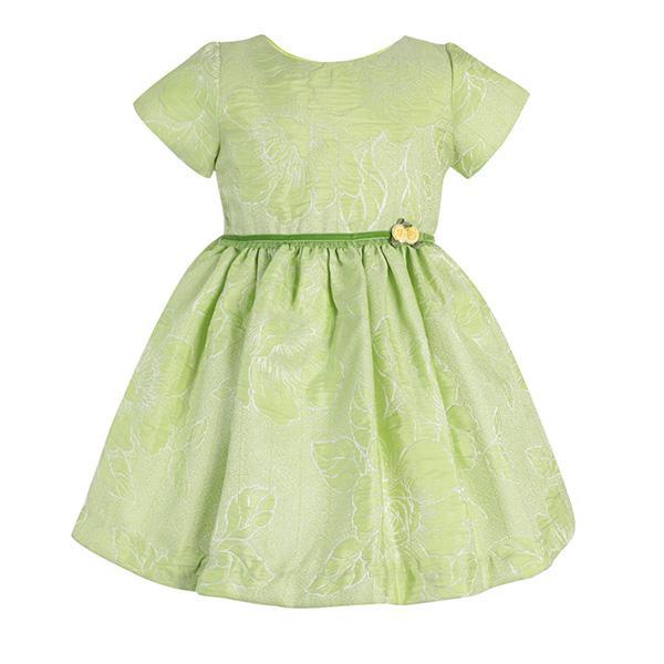 BABY GIRLS LEMON GREEN JACQUARD PARTY DRESS