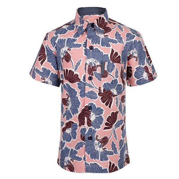 BOYS FLORAL PRINT SHIRT - CORAL