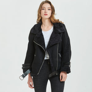 sherpa collar vegan suede jacket