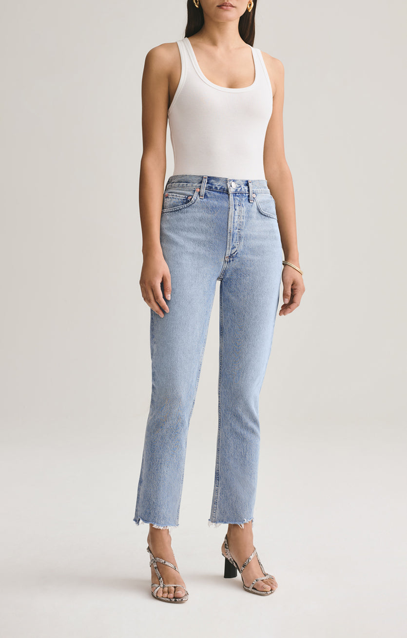 agolde riley high rise straight crop jeans zephyr