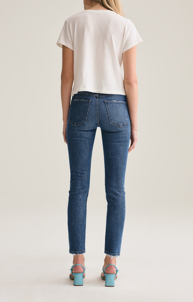 slim mid rise jeans