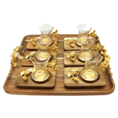 Modern Rose Design Tea Set with Square Acacia Wood Tray