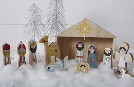 12-piece Pinewood Nativity Scene