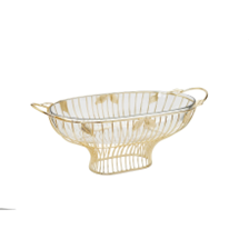 Gold Leaf Oval Shaped Bowl with Glass Insert-Dining