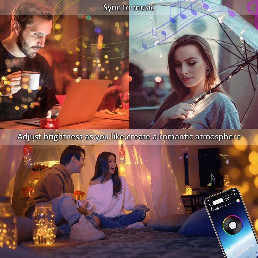 LED String Light Bluetooth App Control Copper Wire String Lamp Waterproof Outdoor Fairy Lights for Christmas Tree Decoration