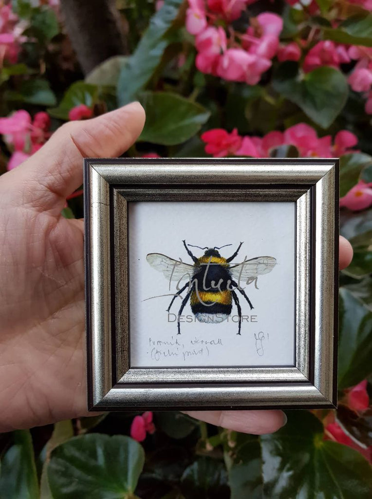 tiny framed giclée print of a watercolor bee for Christmas in Intuita Shop