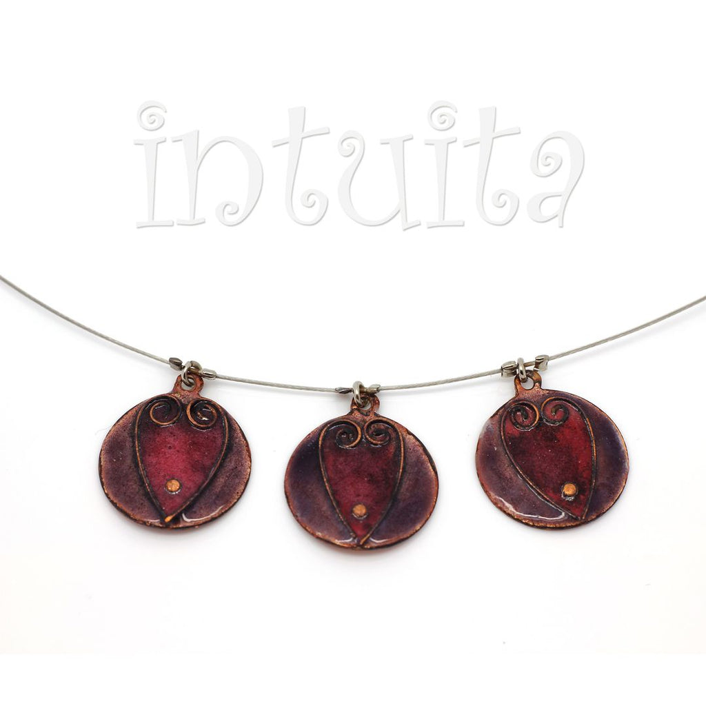 heart shaped enamel on copper necklace for Valentine's Day in Intuita