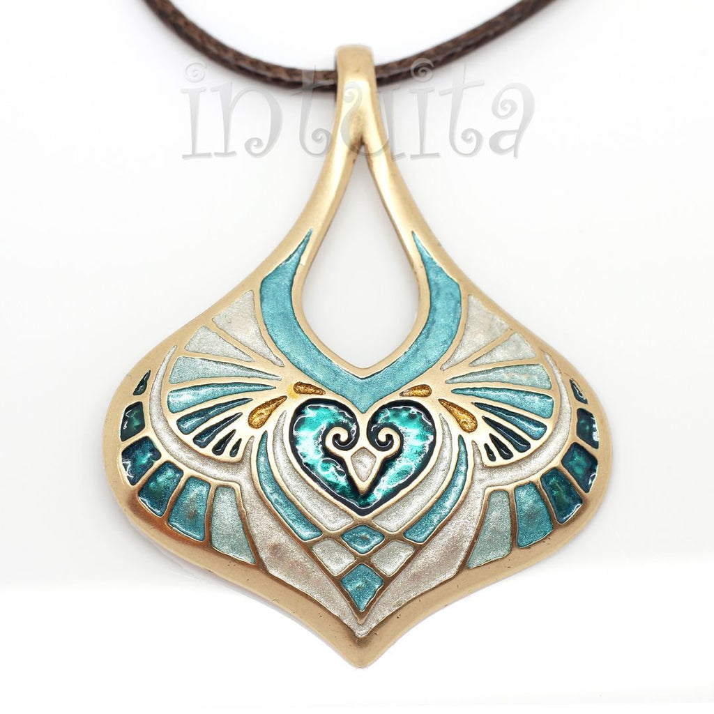 fantasy style hand cast bronze and cold enamel necklace for Christmas in Intuita 