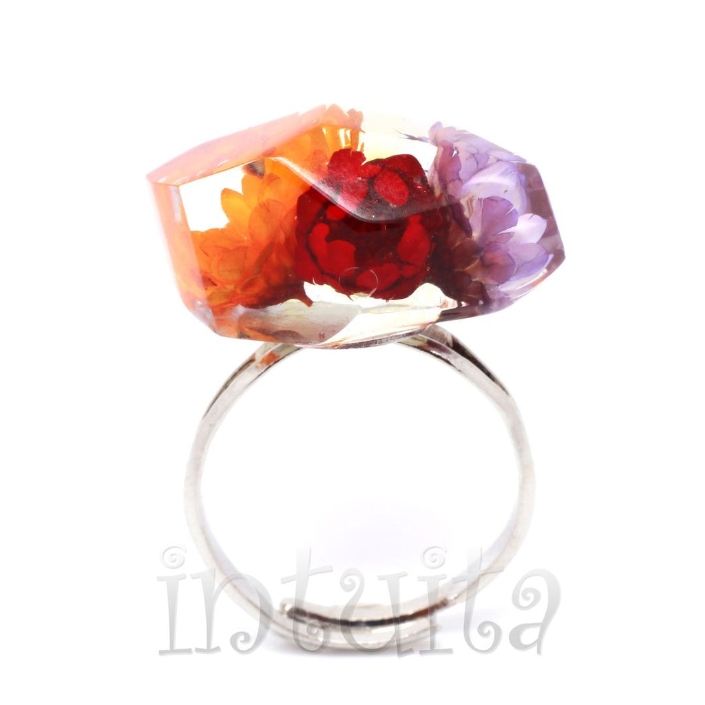 Colorful Real Flower and Resin Ring