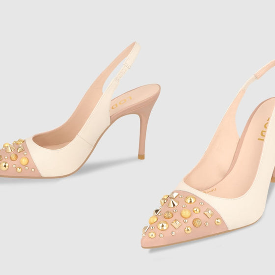 Lodi Sation Studded Sling Back Stiletto Shoes - Nude Pink