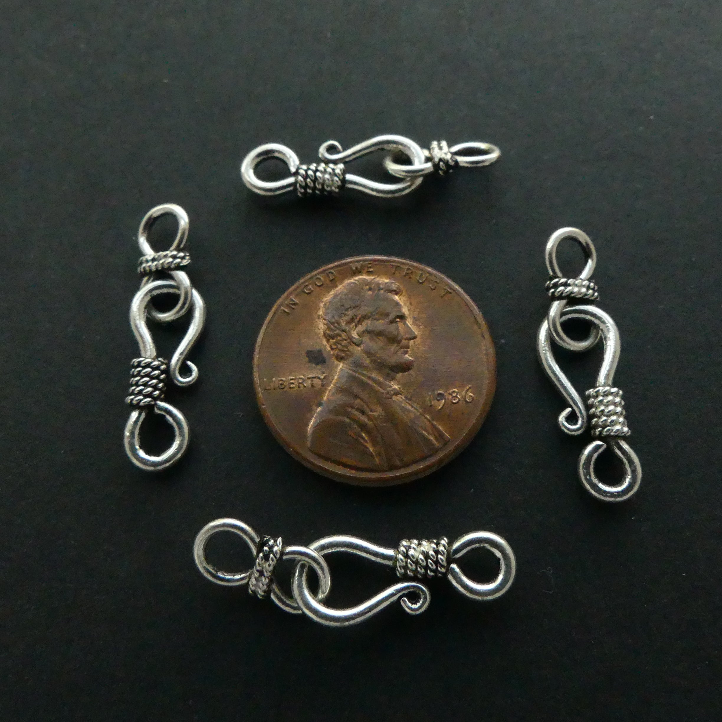 Clasp, Sterling Silver Hook & Eye, Small 23mm with Rings, Sold by the Set of 4