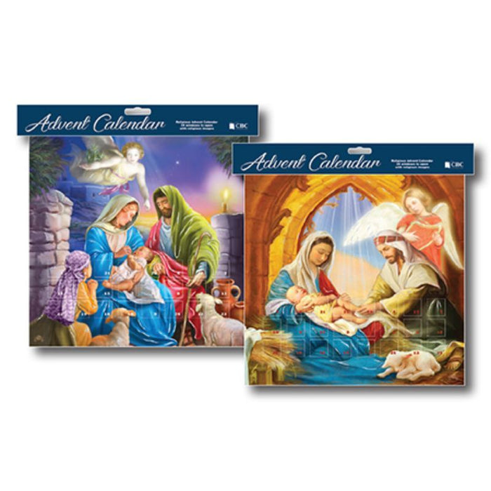 Angels and The Holy Family, Advent Calendars With Glitter 2 Different