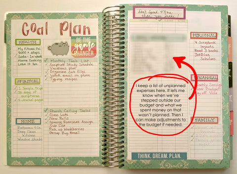 Planner goal setting page