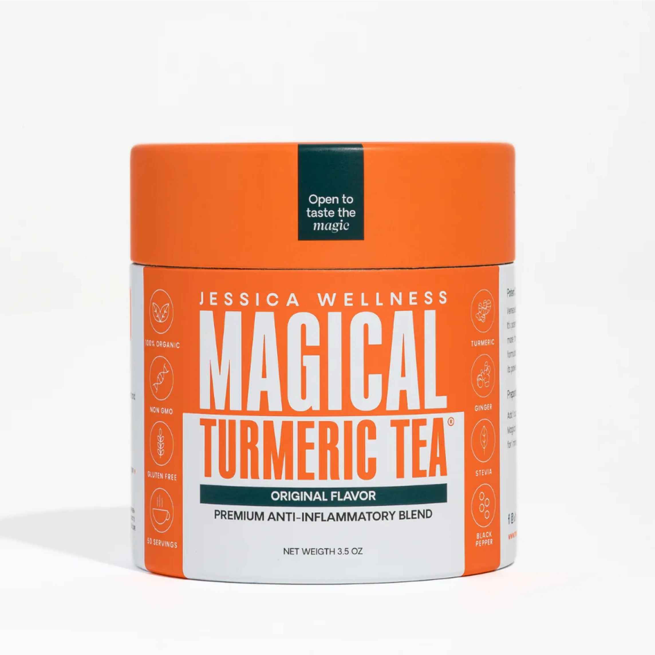 Container of Jessica Wellness Magical Turmeric Tea, Original Flavor, premium anti-inflammatory blend.