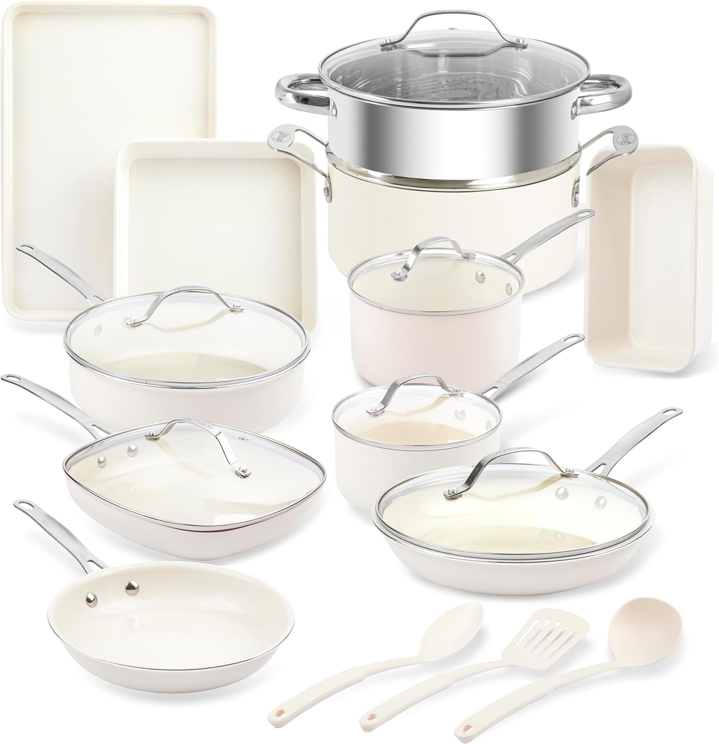 20pc Cream Cookware Set - Gotham Steel Direct product image