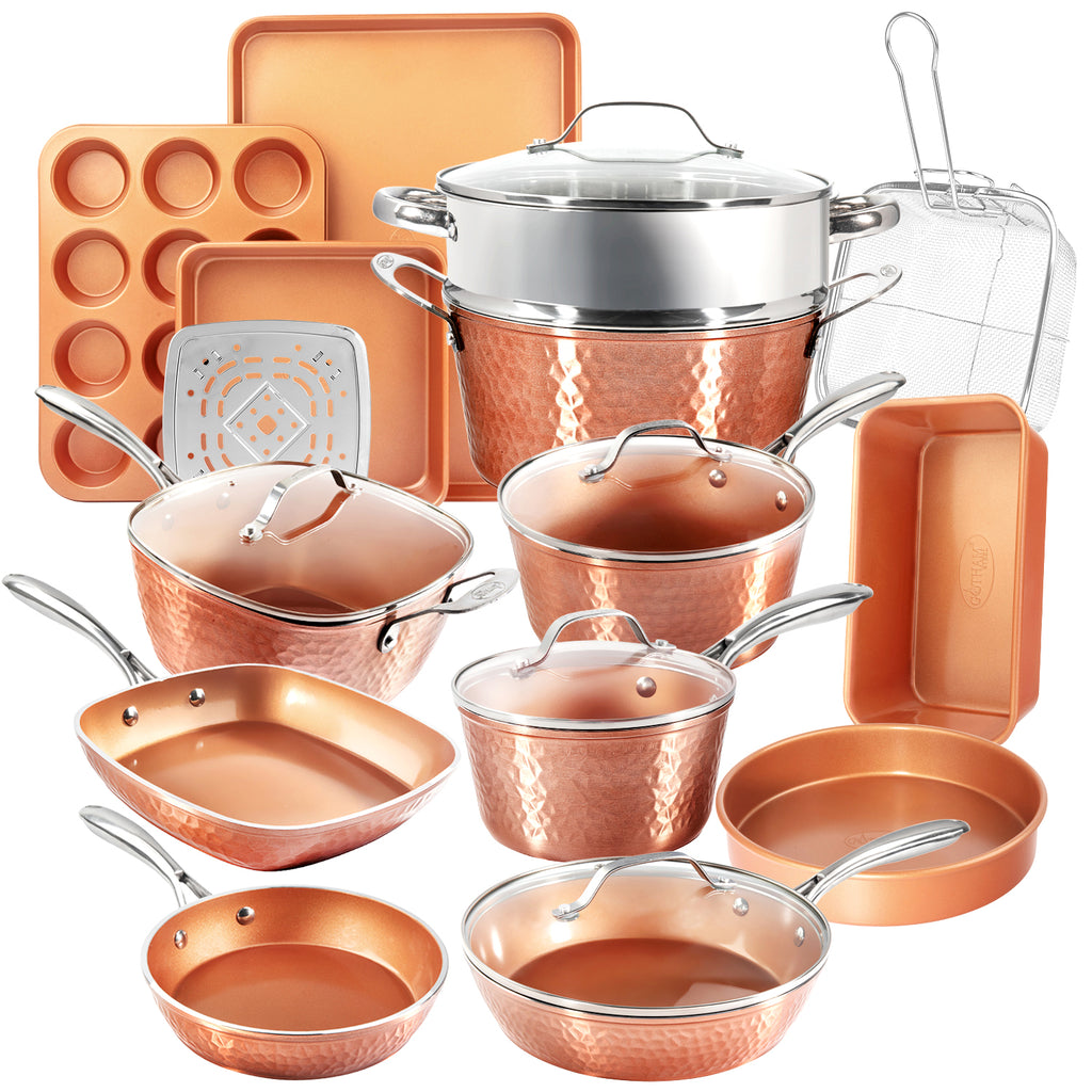 Ecolution Impressions Hammered Nonstick Pots and Pans Set, Dishwasher Safe  Cookware with Riveted Stainless Steel Handles, 10-Piece, Copper