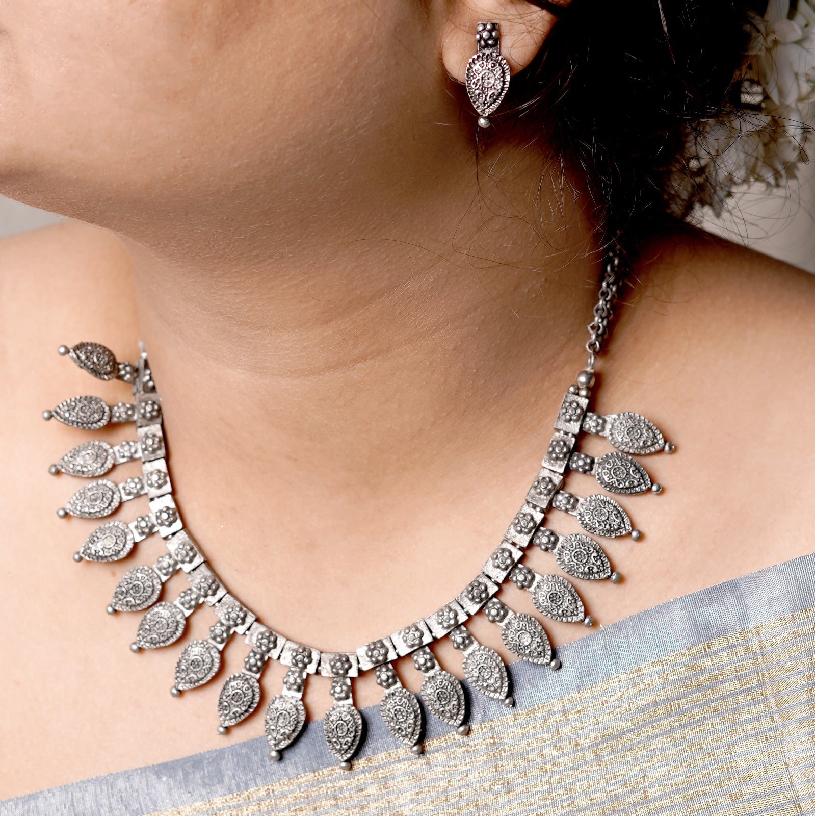 Teejh Indian Ethnic Jewellery Buy Silver Oxidised Necklace Set Online