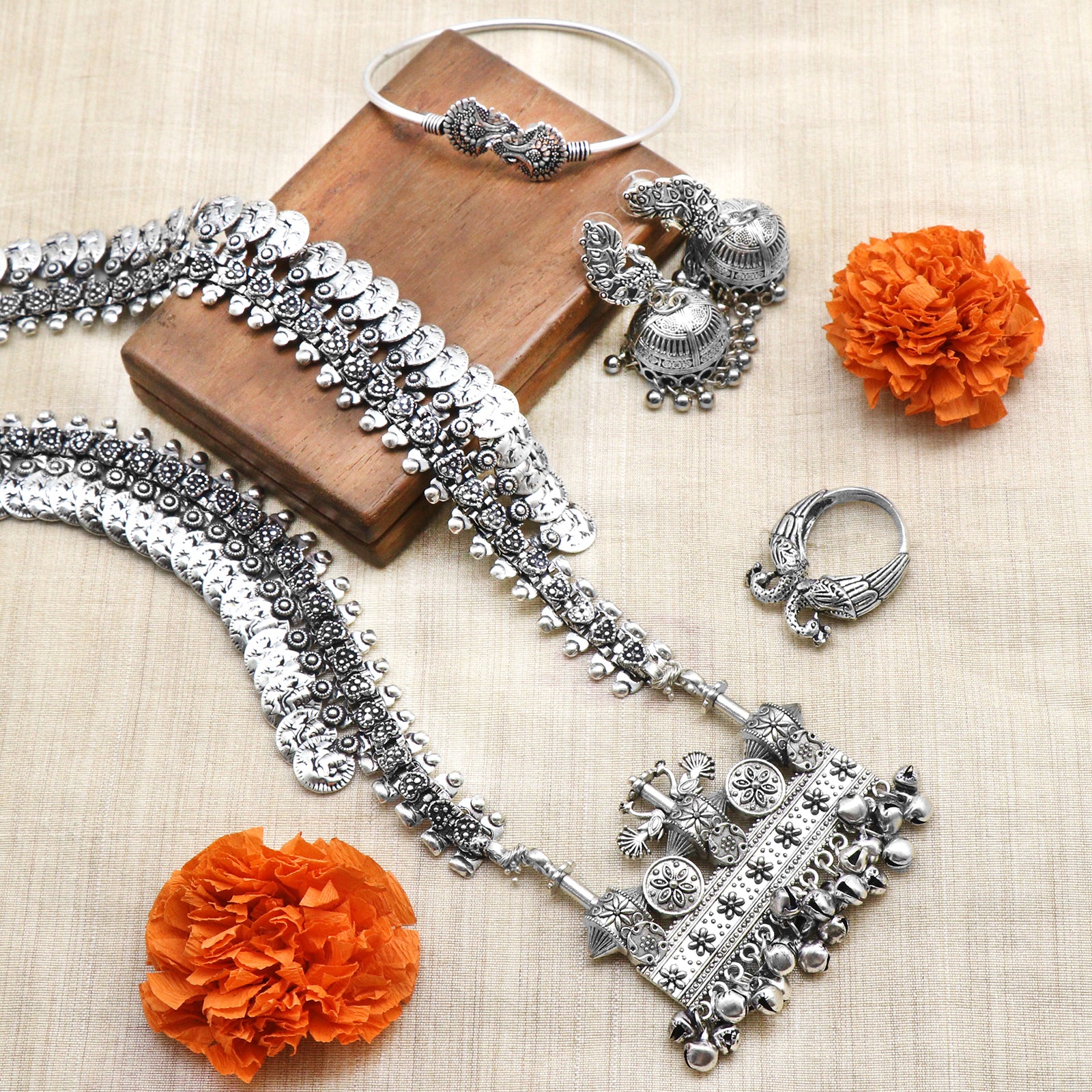 Teejh Indian Ethnic Jewelry Aadya Silver Oxidized Jewellery Gift Set