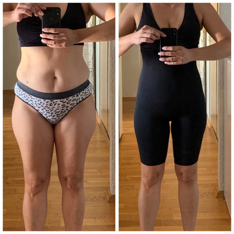 Resultados antes y después de usar el body short moldeador