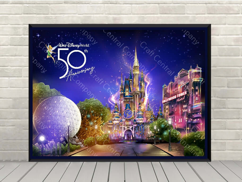 Disney 50th Anniversary Poster Disney World Four parks Attraction