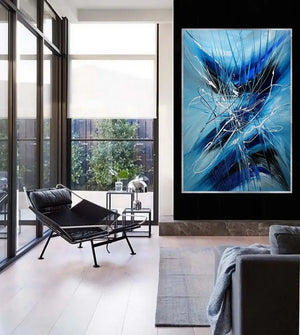 Large Wall Art | Handmade Modern Abstract Canvas Painting - Blue Ray - LargeModernArt