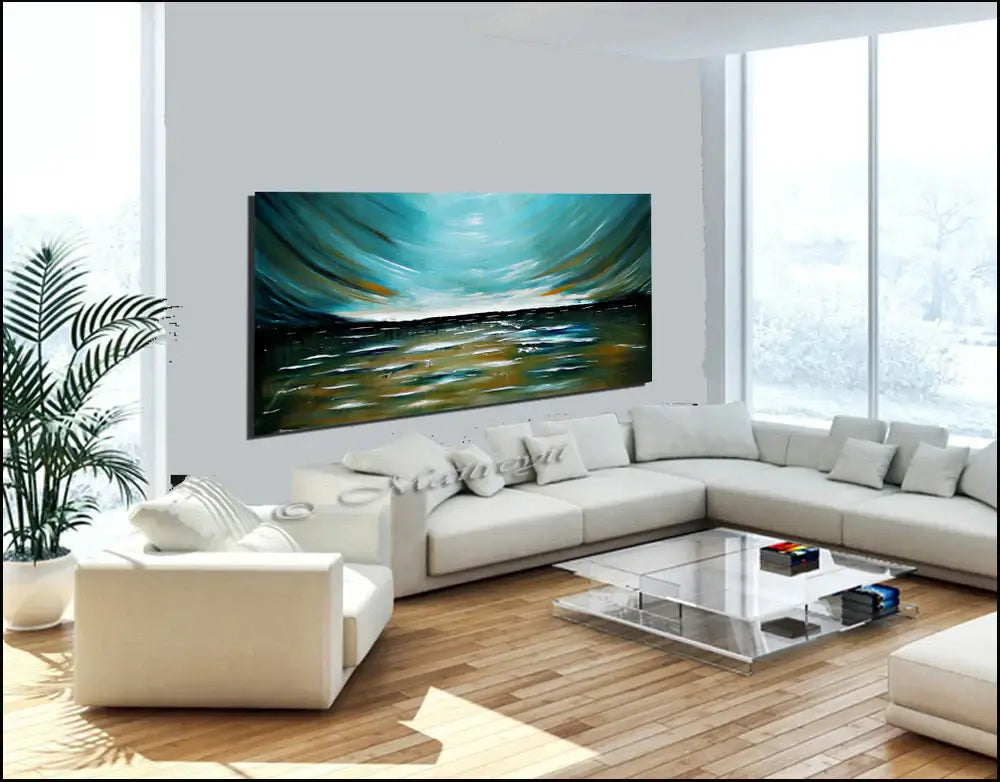 Teal Morning Modern Abstract Art on Canvas Wall Art Original Paintings For Sale